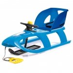 Sanie Bullet Control albastra, cu scaun ergonomic pentru copii, volan pentru controlul directiei, sina alunecare din otel, 102.5x40x45cm