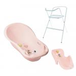 Set Cadita 102cm cu suport metalic si suport anatomic Forest Roz