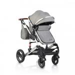 Carucior transformabil 2in1 Moni Gala Dark Grey cu sistem dublu de suspensii,cadru din aluminiu,maner reglabil pe inaltime,copertina XXL,sezut reversibil,husa picioare si geanta mamici inclusa