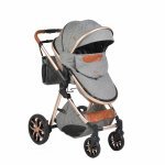 Carucior 2in1 transformabil Moni Alma Dark Grey cu Sezut reversibil,Cadru din aluminiu,Roti EVA rezistente cu suspensii,Frana,Capotina cu vizier,Spatar reglabil,Centura de siguranta,Cos de cumparaturi,Husa picioare si Geanta