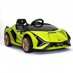 Masinuta electrica pentru copii Nichiduta Lamborghini Sian verde 70W cu scaun din piele, slow start ,faruri si lumini led, unitate audio cu display si mufa Mp3 si Usb