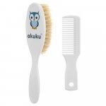 Set perie de par si pieptene Akuku cu peri naturali Bufnita Alb