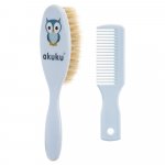 Set perie de par si pieptene Akuku cu peri naturali Bufnita Albastru