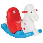 Balansoar pentru copii Pilsan Happy Horse white cu spătar înalt, sistem de siguranța anti-rasturnare, mânere ergonomice, recomandat de la 3 ani