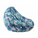 Fotoliu puf tip sac nirvana grande frunze tropicale imprimat pretabil și la exterior umplut cu perle polistiren