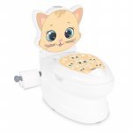 Olita educationala muzicala Pilsan Pisicuta cu baza antialunecare,suport hartie igienica si vas colectare detasabil,design ergonomic,cutie muzicala iluminata cu efect de sunet sifon