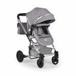 Carucior 2 in 1 transformabil Moni Gigi Light Grey cu sezut reversibil,roti rezistente,husa picioare si geanta mamici incluse,pliere usoara,cadru rezistent din aluminiu,capotina mare