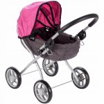Carucior de papusi pentru copii Malplay Princess cu landou, roti silentioase cu diametru 14 cm, structura metalica, 38 x 54 x 58 cm