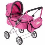 Carucior cu landou pentru papusi, MalPlay, structura metalica, cu capotina reglabila, roti realizate din spuma PVC, diametru 12.5 cm, geanta inclusa, Princess Pink