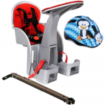 Scaun bicicleta copii SafeFront Clasic poziție montare centru 15 kg și casca protecție XS 44-48 Penguin WeeRide gri/rosu