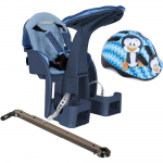 Scaun bicicleta copii SafeFront Deluxe poziție montare centru 15 kg și casca protecție XS 44-48 Penguin WeeRide denim