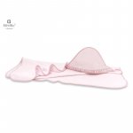 Prosop mare MimiNu cu gluga si volanas 100x100 cm din bumbac si thermo fleece Royal powder pink