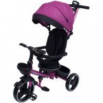 Tricicleta pentru copii KidsCare Impera Mov pliabila, scaun rotativ, copertina de soare,  maner pentru parinti, roti din cauciuc, dispozitiv de franare, suport pentru pahar si cos depozitare jucarii