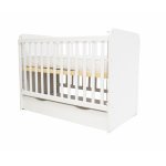 Patut din lemn pentru copii Nichiduta Stefani Vip White 120x60cm cu sertar spatios de depozitare pe sine, Laterala cu sistem de culisare, Laterala detasabila,Margini rotunjite,Vopsea pe baza de apa