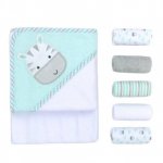Set cadou bebeluși prosop cu glugă și 5 mini prosopele zebra