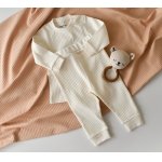 Set bluzita cu maneca lunga si panataloni lungi din bumbac organic si 5% elastan Baby Cosy Ecru marime 3-6 luni