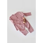Set bluzita cu maneca lunga si panataloni lungi din bumbac organic si modal roz marime 3-6 luni