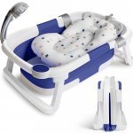 Cadita bebelusi ultrapliabila Little Mom Blue, cu pernuta moale plutitoare, termometru incorporat, display digital, cu dop pentru evacuarea apei, suport cap de dus, antiderapant, material Non-Toxic