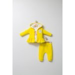Set 3 piese pantaloni bluzita si hainuta cu gluga eleganta Tongs baby Crazy Penguins Galben 6-9 luni