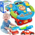 Volan auto interactiv pentru copii Malplay, rotativ 360 grade, cu lumini, cantecele in lb engleza, si ventuze de fixare, 22 x 17 x 16 cm