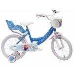 Bicicletă pentru copii Denver Disney Frozen 16 inch, frână de mână pe ambele roți, clopoțel, roți ajutatoare detasabile, suport pentru papusi, coșuleț transport pe ghidon