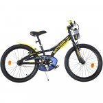 Bicicleta copii Dino Bikes Batman 20 inch, varsta 7-11 ani, înălțimea 120-145 cm, frână de mână pe roata fata/spate, suport cu sticlă de apa, cric, claxon pe ghidon, rotile sunt prevazute cu reflectoare, anvelope gonflabile