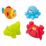 Set 4 jucării de baie Akuku, peste, crocodil, crab și caracatiță, forme rotunjite, fabricate din materiale sigure, nu conțin bisfenol A
