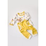 Set bluzita cu maneca lunga si pantaloni din bumbac organic Galben 6-9 luni