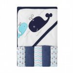 Set cadou bebeluși cu 5 mini prosopele și prosop de baie cu glugă model Marin