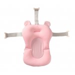 Hamac de baie pentru copii, Little Mom, design ergonomic cu fixare pe cadita in clipsuri laterale, material cu uscare rapidă umplut cu biluțe mici de poliester, dimensiune 76 x 51 cm, Baby Pink