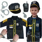 Costum de carnaval pentru copii Ikonka, model Ofiter Politist cu accesorii incluse, varsta 3-8 ani