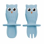 Set tacâmuri din silicon AppeKids Owl Aqua Blue