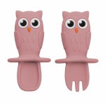 Set tacâmuri din silicon AppeKids Owl Old Rose