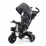 Tricicleta pentru copii Kinderkraft Aveo Malachite Grey de la 9 luni, cu sezut rotativ, suport pentru picioare, maner cu control al directiei, gentuta si cos pentru accesorii