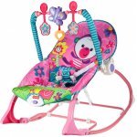 Balansoar multifunctional pliabil cu vibratii, spatar reglabil in 2 trepte si bara de jucarii detasabila, Pink Monkey