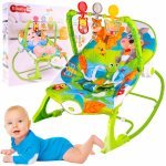 Balansoar multifunctional pentru copii Malplay, cu Muzica, Vibratii, bara detasabila cu 3 jucarii suspendate, Scaunel rabatabil in 2 pozitii, Husa detasabila, Green