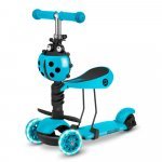 Trotineta 3 in 1 pentru copii Ricokids Buggy Albastru cu scaunel reglabil,înălțime ghidon reglabilă,roți cu lumini LED,platforma antiderapantă,cadru din aluminiu,mânere ergonomice și coșuleț pentru accesorii