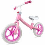 Bicicleta fara pedale cu roti de 12 inch din spuma EVA, cu scaun si ghidon reglabile in inaltime, Push Sport Roz, inaltime sezut 29-34 cm, de la 3 ani, inaltime recomandata 80-108 cm