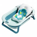 Set cadita pliabila pentru copii Little Mom Dino Green, cu pernuta bebelusi detasabila, termometru display digital incorporat, dop scurgere, picioruse antiderapante, design ergonomic,80 x 50 x 24 cm