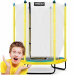 Trambulina de gradina pentru copii 140 cm 4.5ft Neo-Sport Galben,Plasa exterioara, Stalpi metalici cu protectie din burete, Intrare cu fermoar si catarama, Covoras impermeabil flexibil