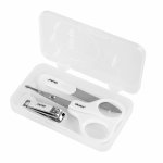 Kit de manichiura pentru bebelusi si copii Akuku White cu forfecuta,unghiera din otel inoxidabil cu limitator si pila de unghii,cutiuta depozitare inclusa