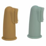 Set 2 periuțe de dinți pentru deget FreeON cu peri moi Silicon 0 luni+ green/ochre