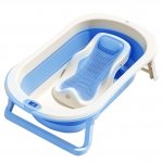 Set cadita pliabila pentru copii Little Mom Royal Blue, echipata cu termometru display digital, design modern, margini rotunjite, si suport anatomic inclus, dimensiune 76 x 21 x 49 cm