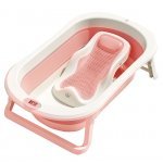 Set cadita pliabila pentru copii Little Mom Royal Pink, echipata cu termometru display digital, design modern, margini rotunjite, si suport anatomic inclus, dimensiune 76 x 21 x 49 cm
