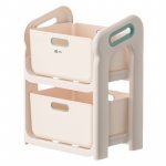 Organizator jucării Little Mom Beige cu 2 compartimente, mânere ergonomice, margini rotunjite, dimensiuni 50.2 x 34.8 x 66 cm