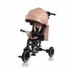 Tricicleta pentru copii Lionelo Tris Plus Bej Ultrapliabila, Multifunctionala, Pana la 25 kg, Inclinare spatar in fata si in spate, Suport picioare, Control al directiei, Scaun reversibil, Rotire 360 grade, Conform cu EN71