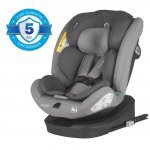 Scaun auto cu Isofix Coccolle Nyota Moonlit Grey 40-150 cm, i-Size, 4 pozitii inclinare, Rotire 360 cu o singura mana, Tetiera reglabila, Husa detasabila, Sistem antibasculare Top Tether, Pozitie somn, 0-12 ani