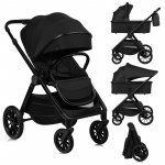 Carucior 2 in 1 Lionelo Layla Sarcina maxima 22 kg, Cadru aluminiu, Cu landou intarit si salteluta din spuma AirDots, Reversibil, Cu ventilatie 3D, Cu accesorii, Standard de siguranta EN1888-1 negru