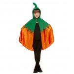 Costum de carnaval penrtru copii model Dovleac Halloween, prevazut cu pelerina si gluga