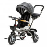 Tricicleta pentru copii Juju Bliss Ride Gri, 3 in 1, pozitie de somn, reversibila, far luminos, muzica, cos depozitare, gentuta, protectie UV, cauciucuri spuma EVA, greutate maxima admisa 25kg